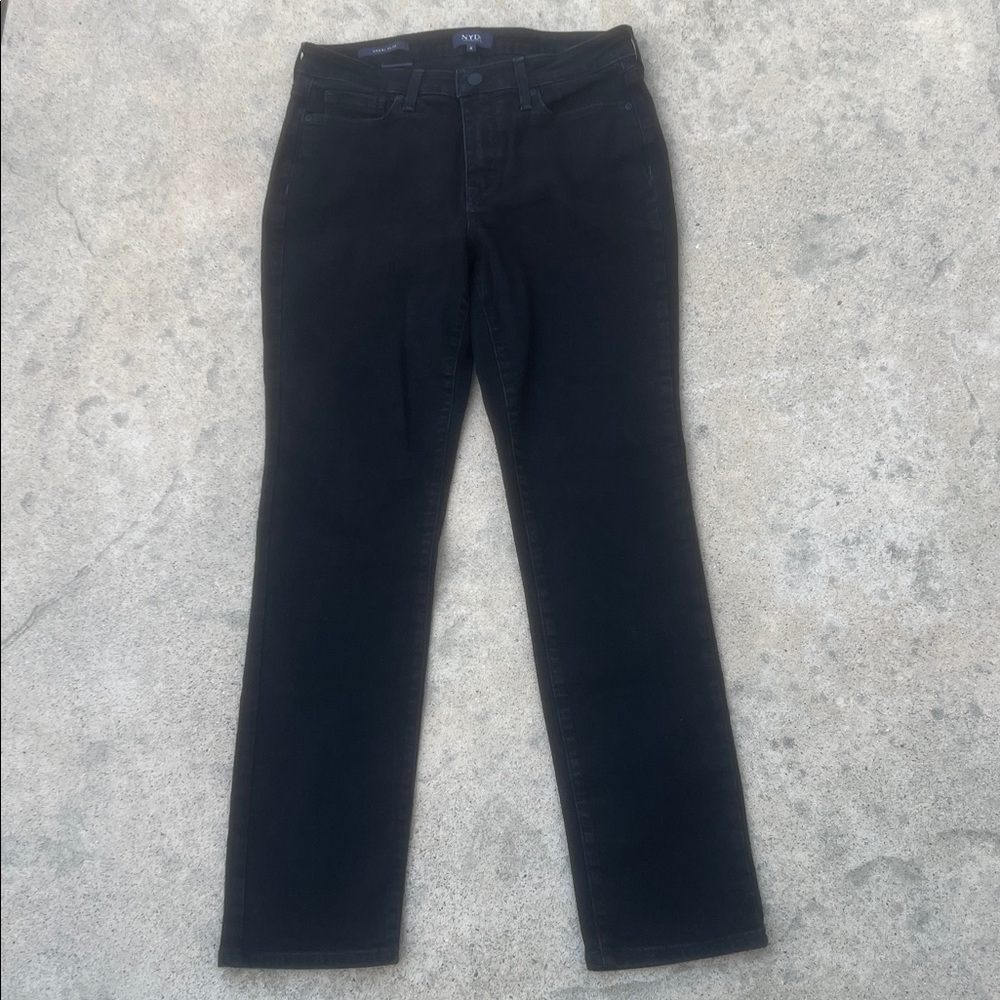 NYDJ Women's Sheri Slim Mid Rise Stretch Black Jeans Size 8 - Picture 2 of 9